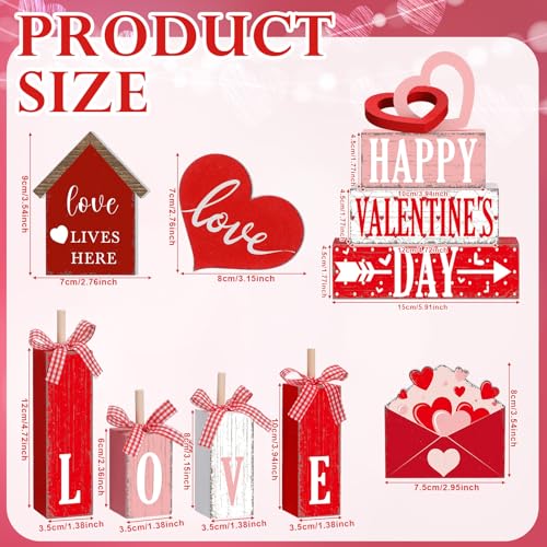11 Pcs Valentine's Day Table Decorations Red Heart Tiered Tray Decor Love Centerpiece Pink Wooden Books Home Table Top Decor for Wedding Party Supplies - style: Love