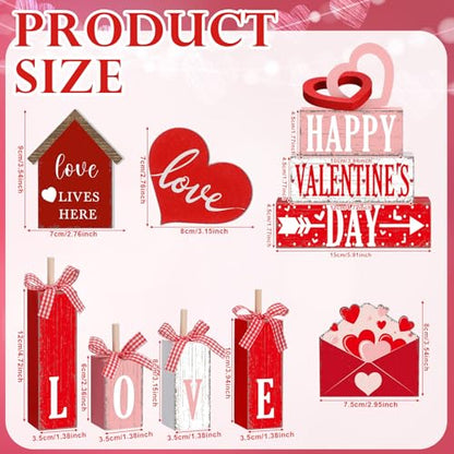 11 Pcs Valentine's Day Table Decorations Red Heart Tiered Tray Decor Love Centerpiece Pink Wooden Books Home Table Top Decor for Wedding Party Supplies - style: Love