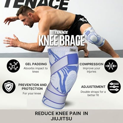 Tenace BJJ Knee Brace – Compression Knee Pad with Side Stabilizers & Gel Pad for Grappling, Jiu Jitsu, MMA, Wrestling, Judo & Muay Thai (1, Blue, Large) - color: Blue, size: Large