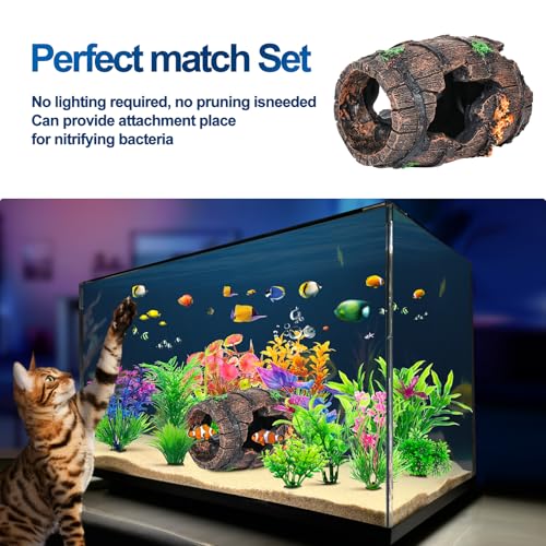 Fish Broken Barrel Decor Fish Tank Decorations Betta Fish Tank Accessories,Starfish Barrel x 1pc, Aquarium Plants x 11pcs - size: 12 Pcs