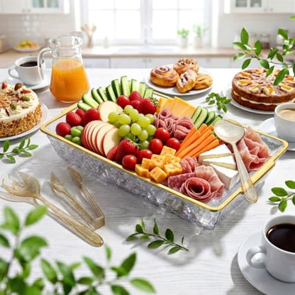 1 Set 16" x 9" Chilled Serving Tray for Parties with Compartments Ice Chilled Party Crudite Platter Charcuterie Serving Board Cold Dish Dip Tableware for Seafood Vegetable (Gold Glitter)