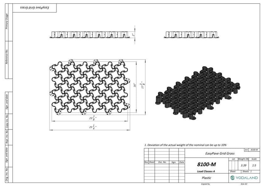 Vodaland Permeable Pavers - EasyPave Grass & Gravel Driveway Grid - Load Class A-D, 100% Recycled Plastic Pavers, 2" Depth, 35 Sq Ft/ 14 Units, Gray