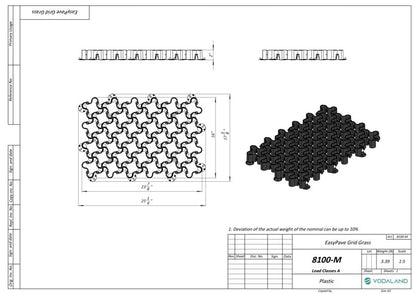 Vodaland Permeable Pavers - EasyPave Grass & Gravel Driveway Grid - Load Class A-D, 100% Recycled Plastic Pavers, 2" Depth, 35 Sq Ft/ 14 Units, Gray