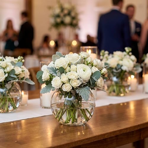 WGV Bowl Glass Vase, Diameter 5.1", Height 3.75", Open Width 3", (Multiple Sizes Choices) Clear Bubble Planter Terrarium Fish Bowl for Wedding Event Home Decor, 24 Pieces (VBW0005) - size: 5"Dx3.75"H 1 Case