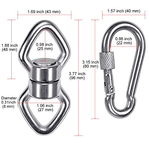 BeneLabel Swing Swivel with 2 Carabiners, 770LB Capacity, Safest Rotational Device Hanging Accessory with 2 Bearing for Aerial Silks Dance, Web Tree Swing, Children's Swing, Yoga Swing Sets - color: Closed(1 Pack)