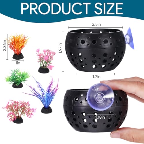Betta Fish Hideout, Betta Fish Tank Accessories with Suction Cups and 5 Fake Aquatic Plants, Aquarium Decor Accessory for Small Shrimps to Hide and Rest(Black)