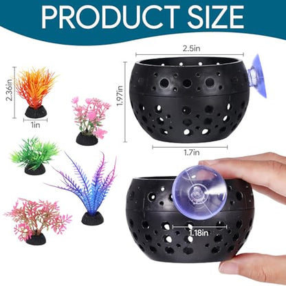 Betta Fish Hideout, Betta Fish Tank Accessories with Suction Cups and 5 Fake Aquatic Plants, Aquarium Decor Accessory for Small Shrimps to Hide and Rest(Black)