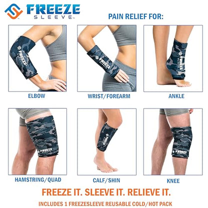 FreezeSleeve Ice & Heat Therapy Sleeve- Reusable, Flexible Gel Hot/Cold Pack, 360 Coverage for Knee, Elbow, Ankle, Wrist- Blue Camo, Small/Medium - color: Blue Camo, size: Small/Medium (Pack of 1)
