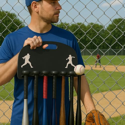 GUTE Baseball Bat Rack Holds 16 Bats Metal Wall Mount Organizer Heavy Duty Garage Storage Caddy Fence Holder - Black