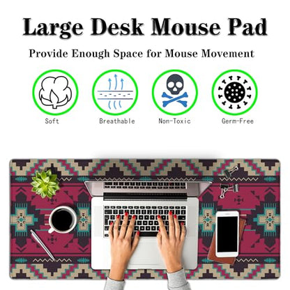 Computer Desk Mat Pink Mouse Pad, Gaming Mousepad Big Game Mat, Desktop Pad Waterproof Non-Slip Rubber Base Waterproof with Stitched Edges, 35.4" X 15.7" for Work/Game/Office/Home Southwest - color: Southwest American Ethnic Pattern