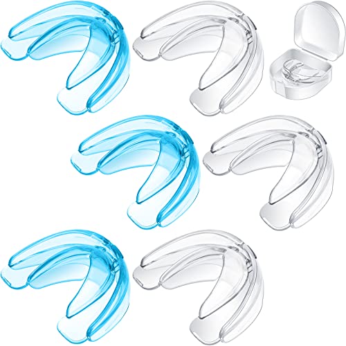 TOODOO 6 Pieces Youth Braces Mouth Guard with Cases, White, Blue - color: Transparent, Transparent Blue