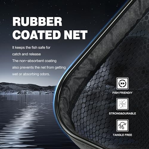 Black Paw Floating Fly Fishing Net, Telescopic Rubber Fishing Net for Trout, Foldable Extendable Fish-Friendly Design for Safe Catch and Release