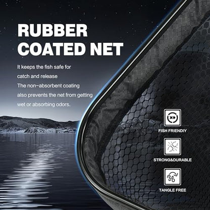 Black Paw Floating Fly Fishing Net, Telescopic Rubber Fishing Net for Trout, Foldable Extendable Fish-Friendly Design for Safe Catch and Release