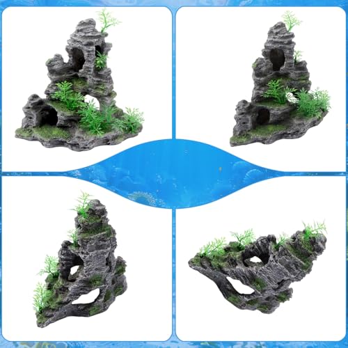 Saim Large Aquarium Decor Set - Resin Castle & Mountain Stone, 2Pack | Resin Castle and Mountain View Stone Ornament, Fish Tank Rock Decor & Aquatic Plant Background, Freshwater/Saltwater Tanks