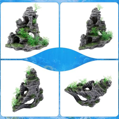 Saim Large Aquarium Decor Set - Resin Castle & Mountain Stone, 2Pack | Resin Castle and Mountain View Stone Ornament, Fish Tank Rock Decor & Aquatic Plant Background, Freshwater/Saltwater Tanks