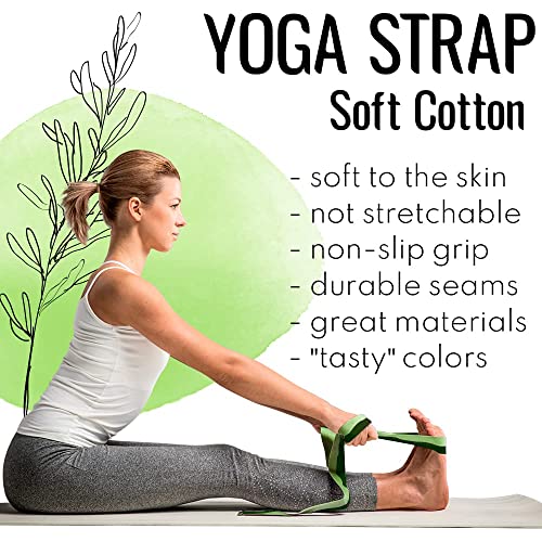 TECEUM 2 IN 1 Yoga & Mat Strap for Stretching – Cotton – 6/8/10 ft - color: Green Avocado, size: 8 ft