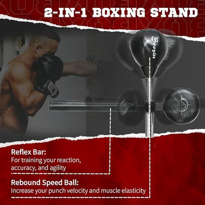 Soozier Free Standing Boxing Bag with Stand, Punching Speed Bag Reaction Bar Challenge with Suction Cups, 64-81in Adjustable Height for Teenagers and Adults - color: Black