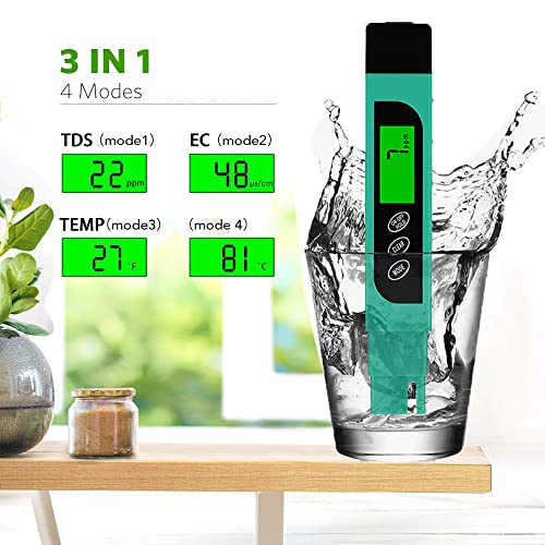 TDS Meter Digital Water Tester, Lxuemlu Professional TDS, Temperature and EC Meter with Carrying Case, 0-9999ppm, Ideal ppm Meter for Drinking Water, Aquariums and More （Green) - color: Green