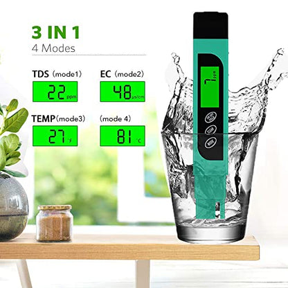 TDS Meter Digital Water Tester, Lxuemlu Professional TDS, Temperature and EC Meter with Carrying Case, 0-9999ppm, Ideal ppm Meter for Drinking Water, Aquariums and More （Green) - color: Green