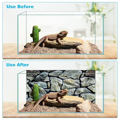 2 Pack Reptile Terrarium Background 32 x 20 inches Double-Sided Reptile Tank Background Polyester Reptile Habitat Decor with Tape Green Plants & Natural Rock Aquarium Decoration - size: S: 32" x 20"
