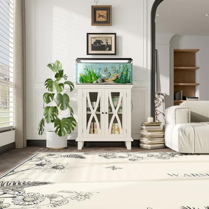 20 Gallon Aquarium Stand with Power Outlets & USB Ports, Fish Tank Cabinet with Double Doors & Adjustable Shelves, Farmhouse Style Aquarium Furniture for 20 Gallon Fish Tank,Beige