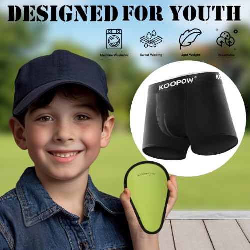 KOOPOW Youth Boys Compression Shorts with Soft Protective Athletic Cup - color: 0201-black(2-pack), size: Large