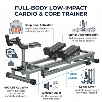 Crawling Training Machine Noiseless Spine Twist Stretch Trainer Home Gym Exercise Machine with Adjustable Hand Grips LED Display Knee Support & Steel Frame Full Body Low-Impact Cardio 400Lbs Capacity