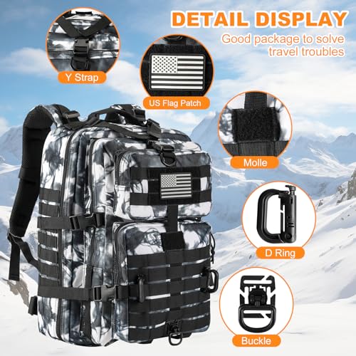 Hannibal Tactical MOLLE Assault Backpack, Tactical Backpack Military Army Camping Rucksack - color: Black/White Camo