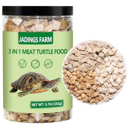 Turtle Food 5.7 OZ Natural Freeze-Dried Meat - Chicken, Duck, Salmon - Premium Food for Turtles, Box Turtle, Aquatic Turtle, Baby Turtles, Freeze Dried Turtle Treats