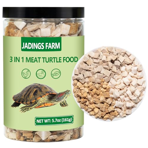 Turtle Food 5.7 OZ Natural Freeze-Dried Meat - Chicken, Duck, Salmon - Premium Food for Turtles, Box Turtle, Aquatic Turtle, Baby Turtles, Freeze Dried Turtle Treats