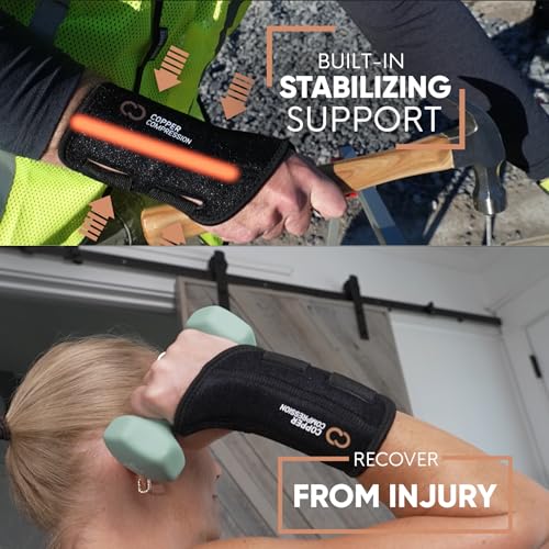 Copper Compression Advanced Wrist Brace - Copper Infused Adjustable Orthopedic Support Splint for Pain, Carpal Tunnel, Arthritis, Tennis Elbow, Tendinitis, RSI, Ganglion Cyst for Men Women Right L/XL - size: Right Hand Large/X-Large (Pack of 1)
