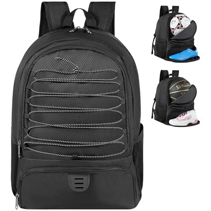 Basketball Bag Backpack for Men Women with Ball & Shoes Compartment 30L Capacity Lightweight Breathable Boys Girls Soccer Ball Bag Backpack Fit Volleyball Football Sports Travel School Gym - color: TK13Black
