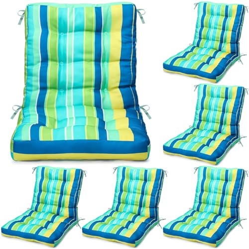 Hoteam 6 Set Patio Chair Cushions Outdoor 20 x 40 Inch High Chair Patio Cushion for Outdoor Furniture Waterproof Seat Rocking Indoor Thickened Pad(Striped Style,Green) - color: Green, size: Striped Style