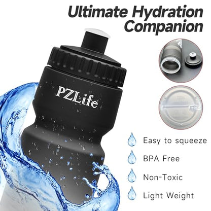 24oz Bike Water Bottle, Cycling Squeeze Water Bottle Leak Proof BPA Free | with Capacity Scale w/Pull Top Lid, Reusable, for Bicycle,Gym, School - color: y-Black+Black