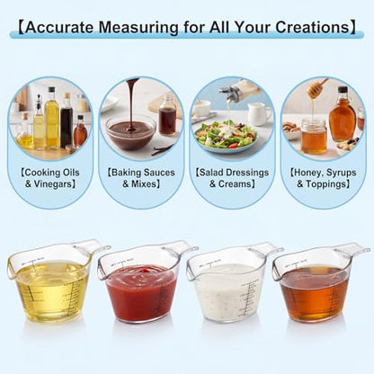 2 Pcs 2 Ounce Small Measuring Cups with V-Shaped Spout, 60ml Clear Mini Measuring Cup with tsp/Tbsp/oz/ml Markings, Clear Easy-Read Markings Scale for Kitchen, DIY Mixing, Beauty Mixings