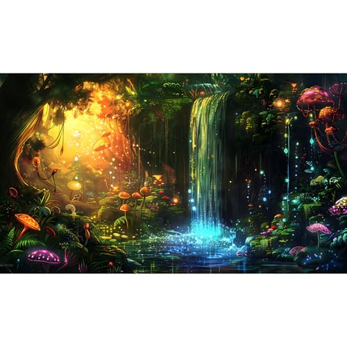 Fantasy Forest Aquarium Background Magic Waterfall Enchanted Forest Fish Tank Background Waterfall Stream Vibrant Flora Reptile Tank Backgrounds Sunray Mushroom Oasis Terrarium Backgrounds 24x12in - color: Orange_Green, size: 24(W)x12(H)inches/ 60(W)*30cm