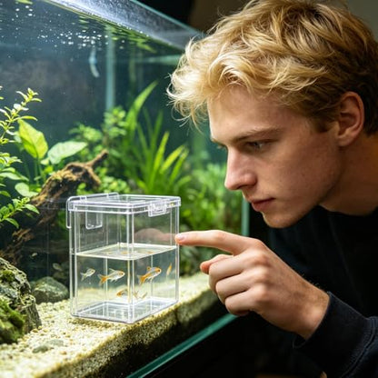 Breeder Box for Fish Tank, Transparent Floating Acclimation Hatching Incubator Box with Suction Cups, for Shrimp Guppy Platy Nursery, Hotel Lobby pet Store Cafe Aquarium Decor