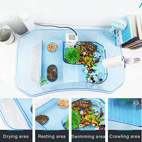 Plastic Turtle Tank Reptile Habitat Pet Terrariums Turtles Tank Aquarium Terrapin Topper Basking with Platform Plants,Durable,Safe, Non-Toxic(Blue) - color: Blue