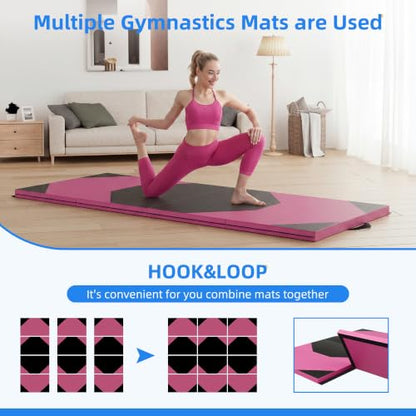 Polar Aurora 4'x8'x2 Thick Folding Gymnastics Exercise Mat Aerobics Stretching Yoga Mats - color: Pink-Black