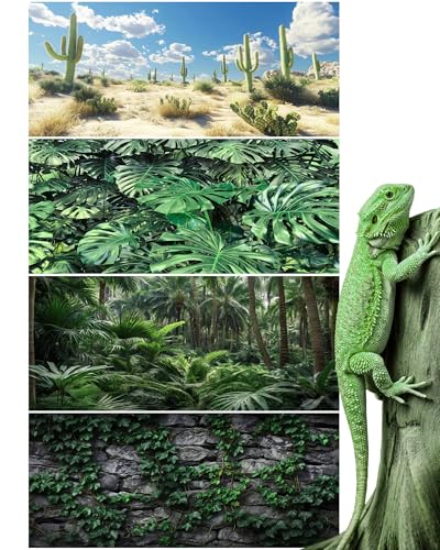 4 Pcs 30 x 11.8'' Reptile Tank Background 20/30 Gallon Polyester Tropical Rainforest Bearded Dragon Terrarium Background Decor for Crested Gecko, Python Regius, Tree Frogs, Chameleon