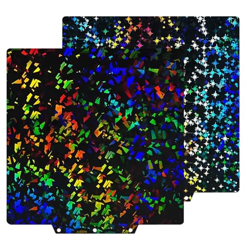 PEF+PEY Build Plate for Adventurer AD5X/5M/5M Pro, Rainbow Confetti +Galaxy Spring Steel Flexible Platform for Neptune 3 Pro/4, Kobra, Ender 3/3 Pro/3S1/3 v2, CR 20/CR 20 Pro, Ender 5/5 Pro - size: 235x235mm