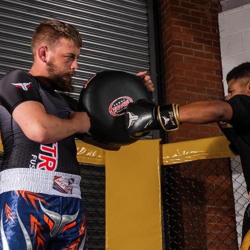 Farabi Sports Round Boxing Pad 100% Genuine Leather Punching Mitts Kick Pad Black Boxing Mitts MMA Muay Thai Taekwondo Kickboxing Training Strike Boxing Pads