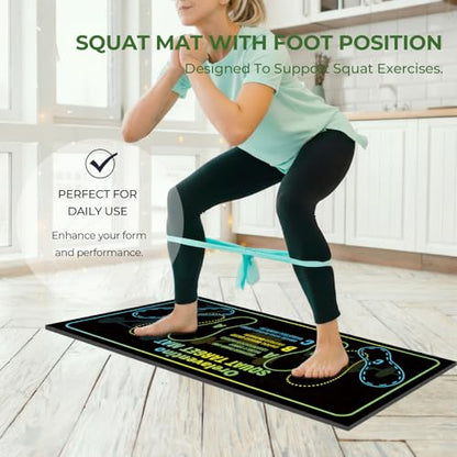 Squat Mat with Foot Position, Non-Slip Workout Mat for Safe Squat - color: Black