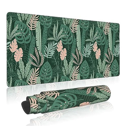 Extended Gaming Mouse Pad Abstract Tropical Leaves Large Mousepad with Stitched Edges,Anti-Slip Rubber Base Keyboard Mouse Mat Desk Pad for Gaming Home Office 35.4 x 15.7 inches - color: Abstract Tropical Leaves