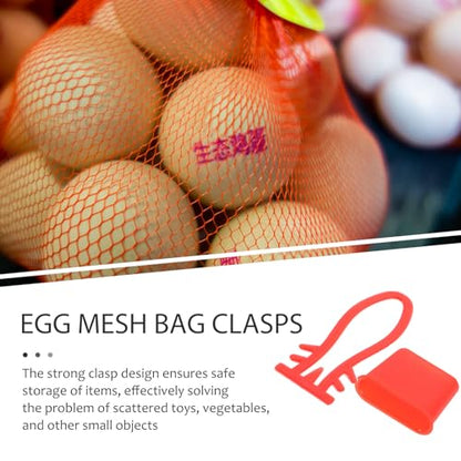 VILLCASE 200Pcs Reusable Plastic Mesh Bag Clasps for Egg and Potato Net Pouches, Sturdy Woven Produce Bag Hooks for Kitchen Storage and Grocery Organization