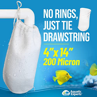 Aquatic Experts 200 Micron Drawstring Filter Socks – Ring-Free Design for Sumps, Saltwater & Freshwater Aquariums, Custom Made in USA (4" x 14", 4 Pack)