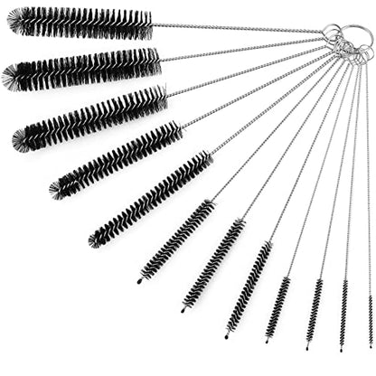 Straw Cleaner Brushes Sets, 12 Pieces 8.2 Inch Botthle Cleaning Brush and Nylon Tube Brush Brush Kit for Sippy Cup, Tumbler, Water Bottle, Drinking Straw (Black)