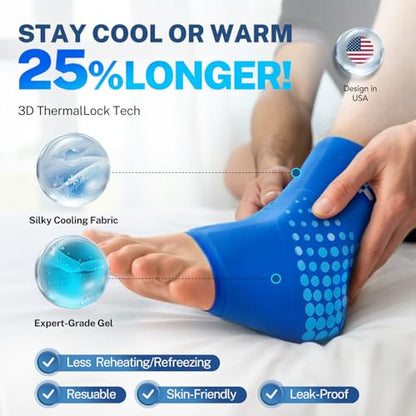 Ankle Ice Pack Wrap, Long-Lasting Cold Compression for Ankle Recovery | Thickened Gel, Stays Cold Longer, Soft After Freezing, Full Wrap Cooling, Reusable Cold & Hot Therapy, Easy to Slip On - color: Blue, size: L