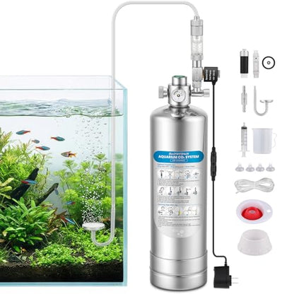 2L Aquarium Co2 System with with Complete Accessories | External Thread Prevent Leaks, Dual Safety Valves & Solenoid, Precise Aquarium Co2 Levels Stable Control Solutions
