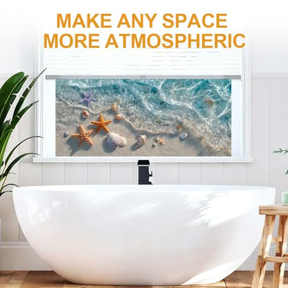 Window Privacy Film 17.3 x 39.3 Inch Seashell Beach Window Film Static Cling Decorative Window Covering for Bathroom Kitchen Decor